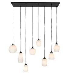 Art Deco hanglamp zwart met opaal glas 8-lichts - Hanne