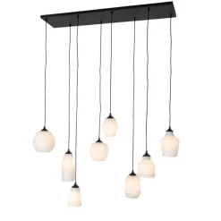 Art Deco hanglamp zwart met opaal glas 8-lichts - Hanne