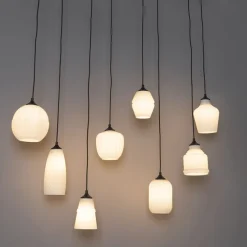 Art Deco hanglamp zwart met opaal glas 8-lichts - Hanne