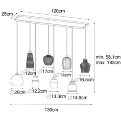 Art Deco hanglamp zwart met opaal glas 8-lichts - Hanne