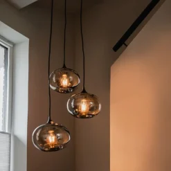 Art Deco hanglamp zwart met smoke glas rond 3-lichts- Busa