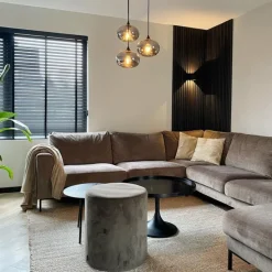 Art Deco hanglamp zwart met smoke glas rond 3-lichts- Busa