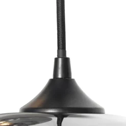 Art Deco hanglamp zwart met smoke glas rond 3-lichts- Busa