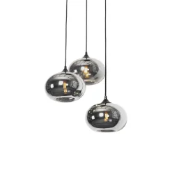 Art Deco hanglamp zwart met smoke glas rond 3-lichts- Busa
