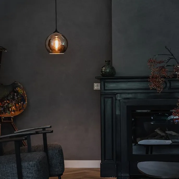 Art deco hanglamp zwart met smoke glas - Wallace