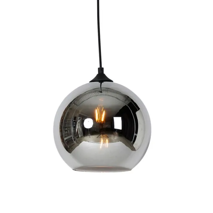 Art deco hanglamp zwart met smoke glas - Wallace