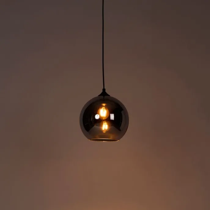 Art deco hanglamp zwart met smoke glas - Wallace