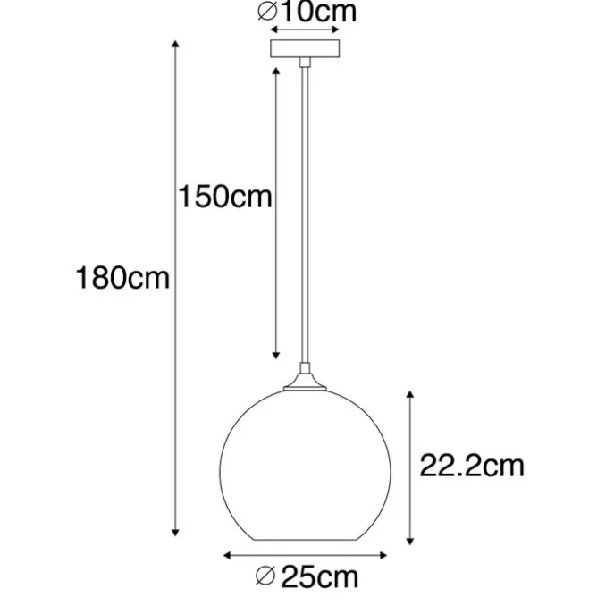 Art deco hanglamp zwart met smoke glas - Wallace