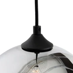 Art deco hanglamp zwart met smoke glas - Wallace