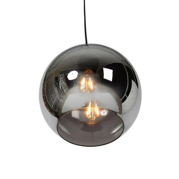 Art deco hanglamp zwart met smoke glas - Wallace