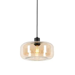 Art Deco hanglamp zwart met amber glas - Bizle