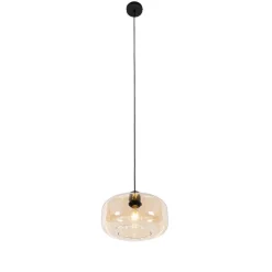 Art Deco hanglamp zwart met amber glas - Bizle