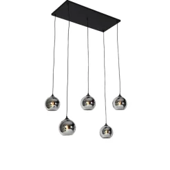Art deco hanglamp zwart met smoke glas 5-lichts - Wallace