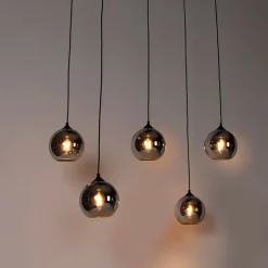 Art deco hanglamp zwart met smoke glas 5-lichts - Wallace