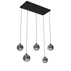 Art deco hanglamp zwart met smoke glas 5-lichts - Wallace