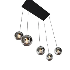Art deco hanglamp zwart met smoke glas 5-lichts - Wallace