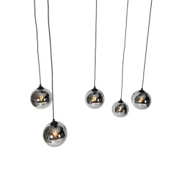 Art deco hanglamp zwart met smoke glas 5-lichts - Wallace