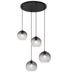 Art Deco hanglamp zwart met smoke glas rond 4-lichts - Bao