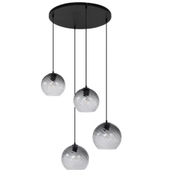 Art Deco hanglamp zwart met smoke glas rond 4-lichts - Bao