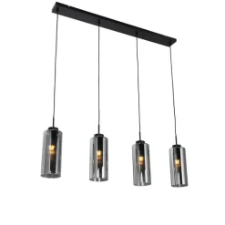 Art Deco hanglamp zwart met smoke glas 4-lichts - Laura