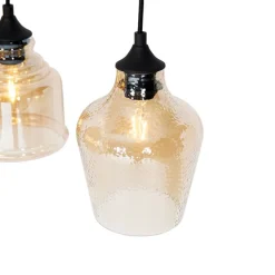 Art deco hanglamp zwart met amber glas 8-lichts - Hanne