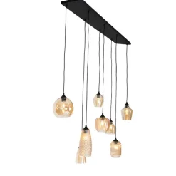 Art deco hanglamp zwart met amber glas 8-lichts - Hanne