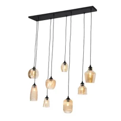 Art deco hanglamp zwart met amber glas 8-lichts - Hanne
