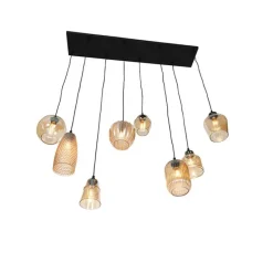 Art deco hanglamp zwart met amber glas 8-lichts - Hanne