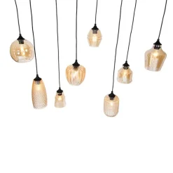 Art deco hanglamp zwart met amber glas 8-lichts - Hanne
