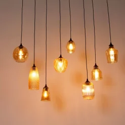 Art deco hanglamp zwart met amber glas 8-lichts - Hanne