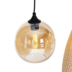 Art deco hanglamp zwart met amber glas 8-lichts - Hanne