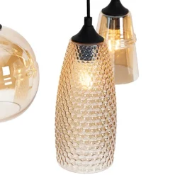 Art deco hanglamp zwart met amber glas 8-lichts - Hanne
