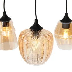 Art deco hanglamp zwart met amber glas 8-lichts - Hanne