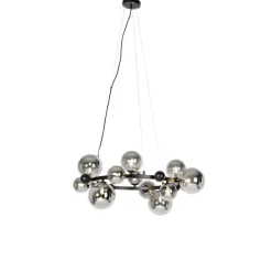 Art Deco hanglamp zwart met smoke glas 12-lichts - David
