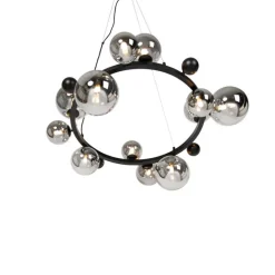 Art Deco hanglamp zwart met smoke glas 12-lichts - David