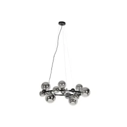 Art Deco hanglamp zwart met smoke glas 12-lichts - David