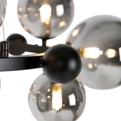 Art Deco hanglamp zwart met smoke glas 12-lichts - David