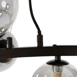 Art Deco hanglamp zwart met smoke glas 12-lichts - David