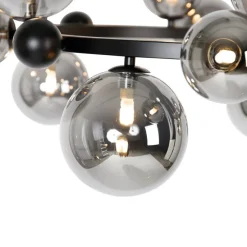 Art Deco hanglamp zwart met smoke glas 12-lichts - David