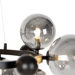 Art Deco hanglamp zwart met smoke glas 12-lichts - David