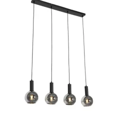 Art Deco hanglamp zwart met smoke glas 4-lichts - Josje