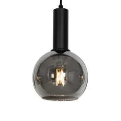 Art Deco hanglamp zwart met smoke glas 4-lichts - Josje