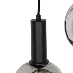 Art Deco hanglamp zwart met smoke glas rond 5-lichts - Josje