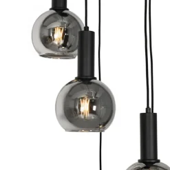 Art Deco hanglamp zwart met smoke glas rond 5-lichts - Josje