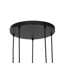 Art Deco hanglamp zwart met smoke glas rond 5-lichts - Josje