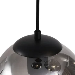 Art deco hanglamp zwart met smoke glas 3-lichts - Douglass
