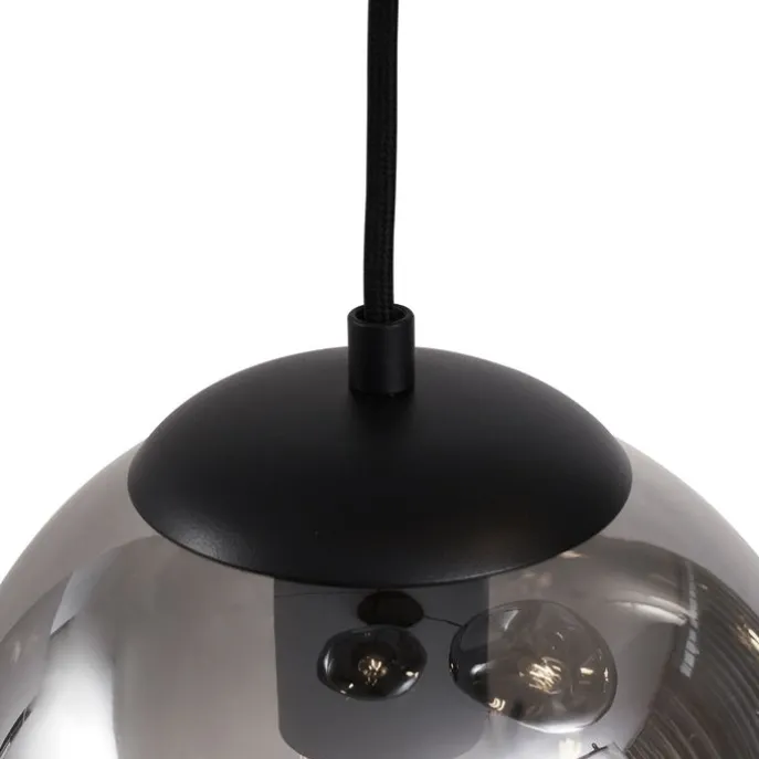 Art deco hanglamp zwart met smoke glas 3-lichts - Douglass