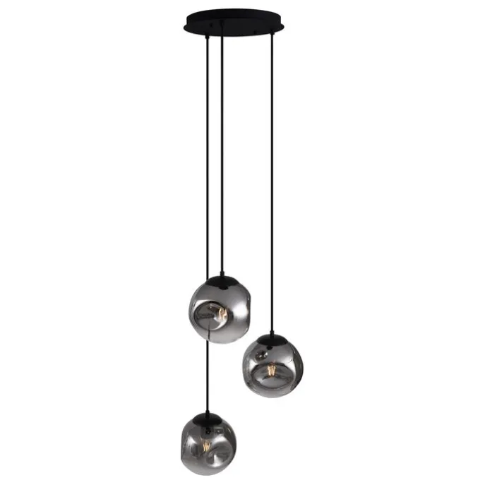 Art deco hanglamp zwart met smoke glas 3-lichts - Douglass