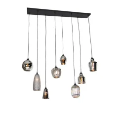 Art deco hanglamp zwart met smoke glas 8-lichts - Hanne