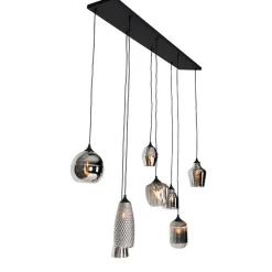 Art deco hanglamp zwart met smoke glas 8-lichts - Hanne